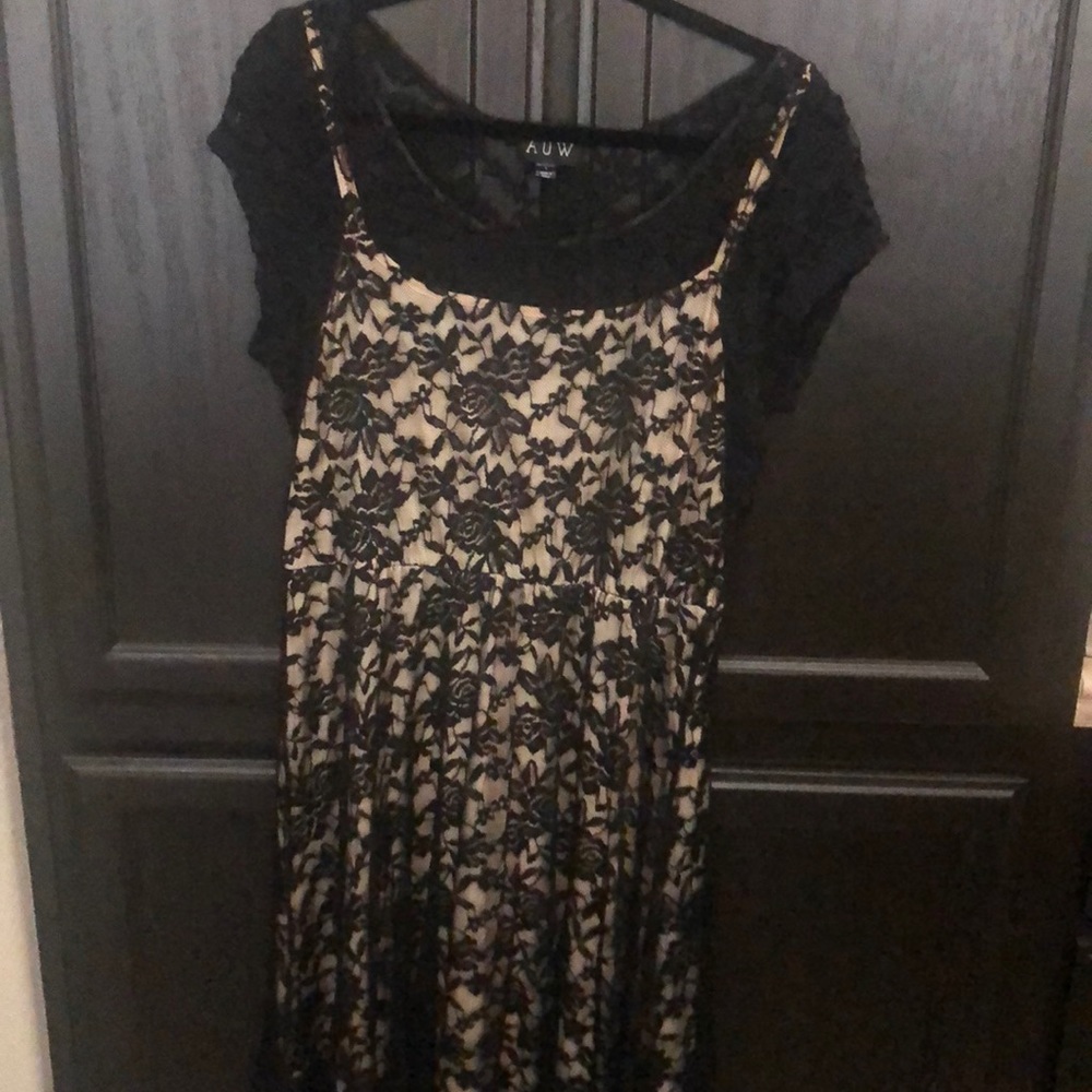 Black lace dress with nude slip lining